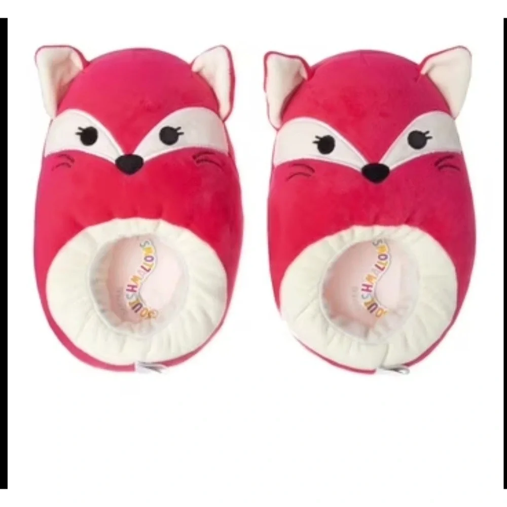Original Squishmallows Plush Slippers Fifi The Fox Hot Pink And Cream Size 6-7